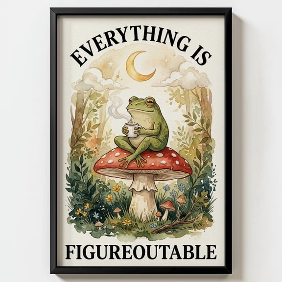 Everything Is Figureoutable Frog Wall Art Print Whimsical Cottagecore Decor