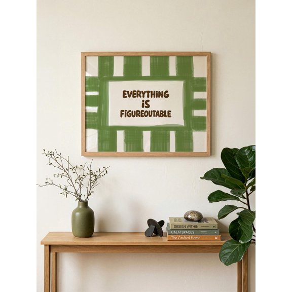 Everything Is Figureoutable Print Green Typography Motivational Quote Wall Art Modern Home Decor Horizontal