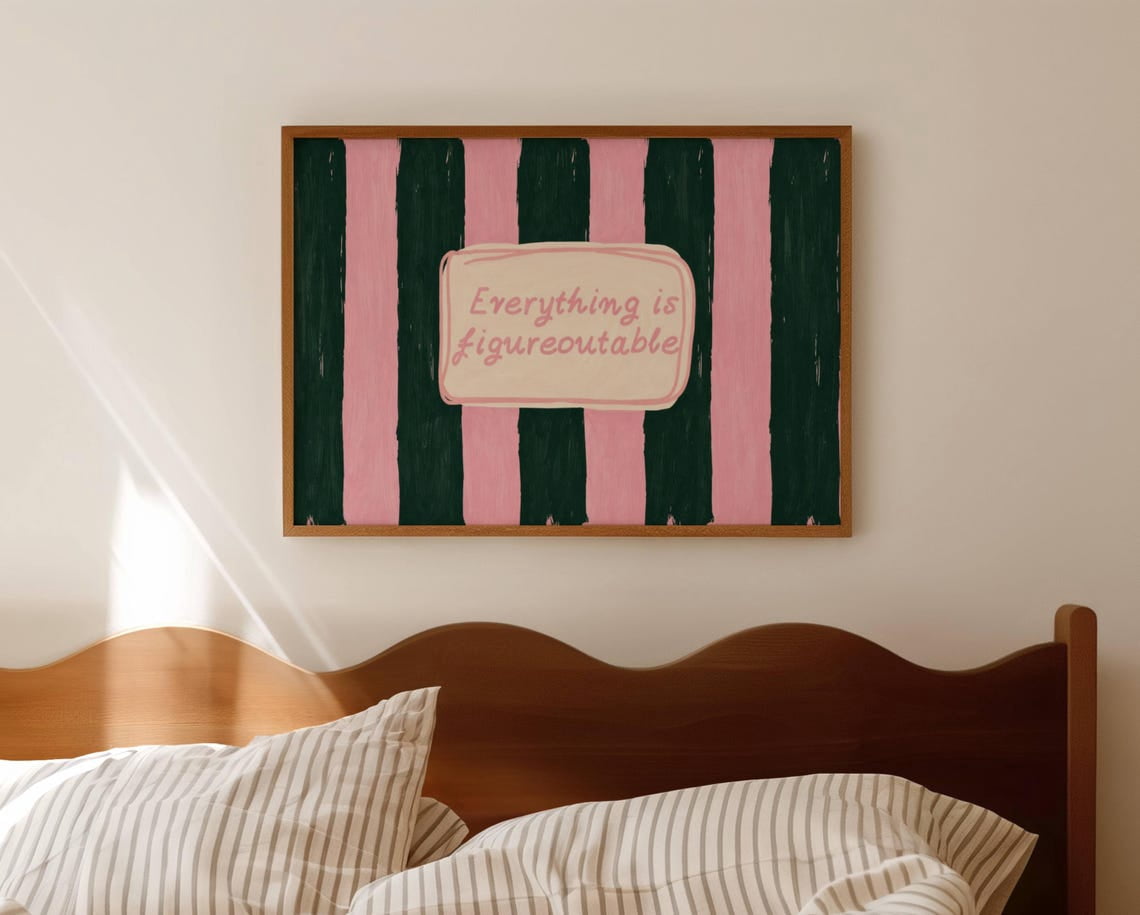 Striped Figure Everything Is Figureoutable Wall Art Print, Pink Green Retro Striped ...