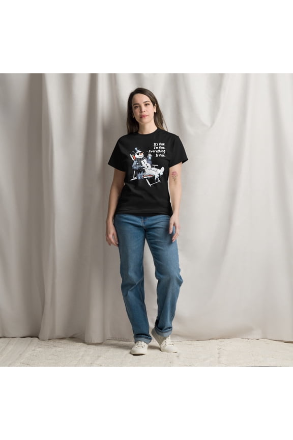 Everything Is Fine Santa Christmas In July Summer Hawaiian Graphic classic tee (Black, S)
