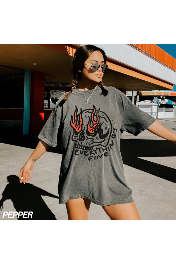 Everything Is Fine Shirt, Boho Hippie Shirt Skeleton Shirt DARK HEATHER Unisex S-5XL Shirt