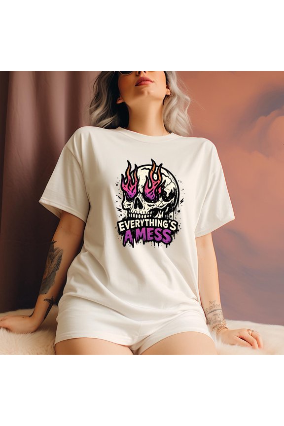 Everything Is Mess Shirt, Skull Graphic Tee, Retro Grunge Shirt, Trendy Streetwear Gift