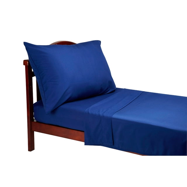 Everything Kids Navy Blue Solid Print Polyester and Microfiber Fitted