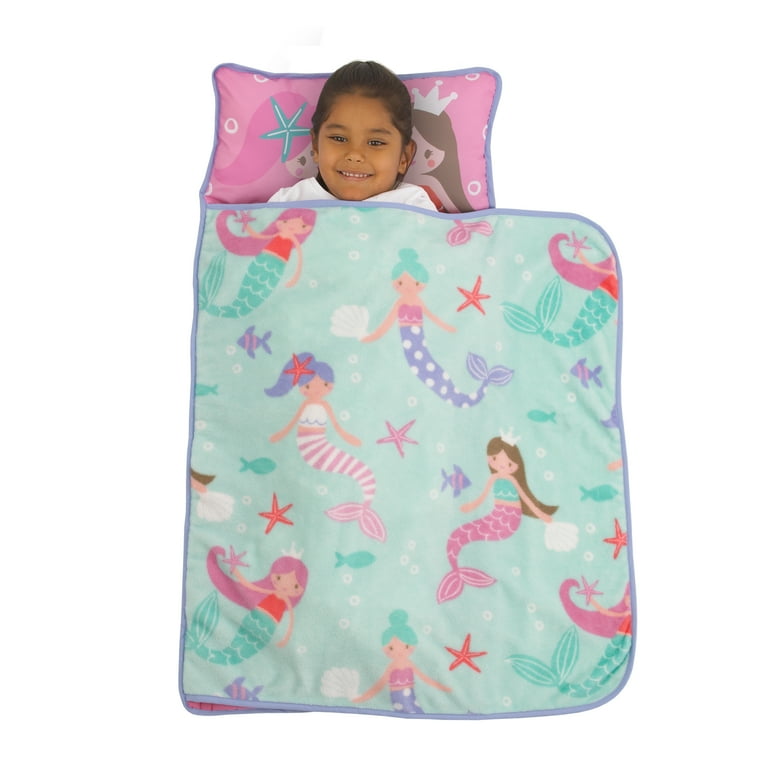 Everything Kids Pink Mermaid Toddler Nap Mat with Attached Pillow and Blanket Preschool Girl
