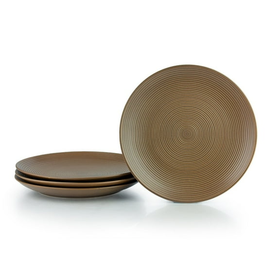 Everything Kitchens Modern Colorful Neutrals - Rippled 10.5" Dinner Plates (Set of 4) - Matte | Mocha