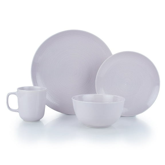 Everything Kitchens Modern Colorful Neutrals - Rippled 16-Piece Dinnerware Set - Glazed | Dusty Purple
