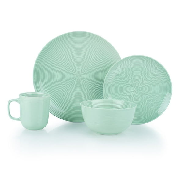 Everything Kitchens Modern Colorful Neutrals - Rippled 16-Piece Dinnerware Set - Glazed | Light Green