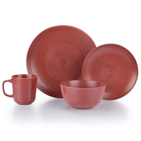 Everything Kitchens Modern Colorful Neutrals - Rippled 16-Piece Dinnerware Set - Matte | Red