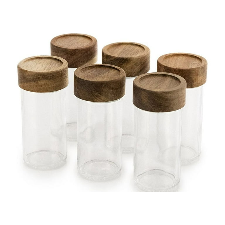 Everything Kitchens Modern Essentials 3oz Spice Jars with Wood Lids Set of 6
