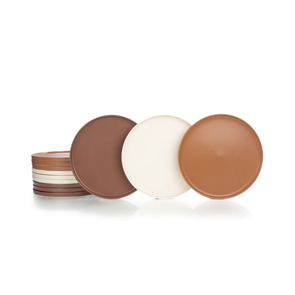 Everything Kitchens Modern Flat 12-Piece Dinner Plate Set | Brown, Terracotta & Soft Pink