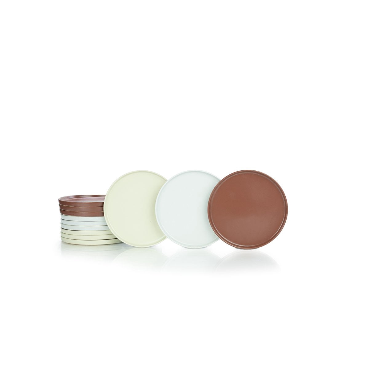 Everything Kitchens Modern Flat 12-Piece Lunch Plate Set | Brown, Beige & Stone Gray