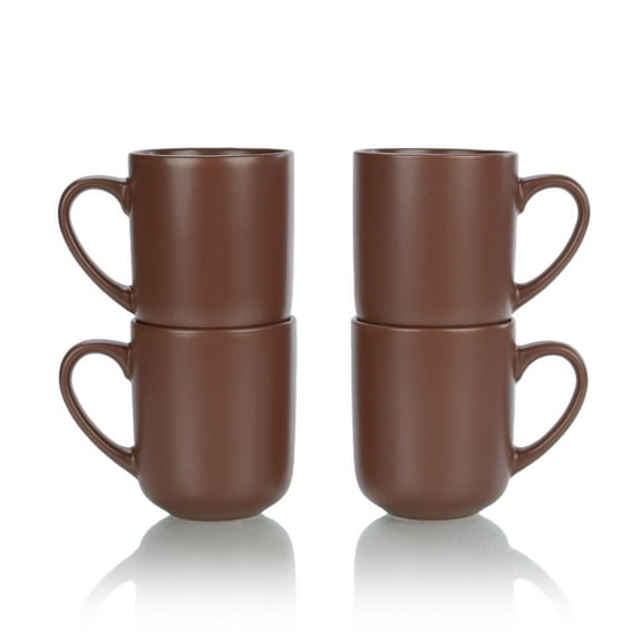Everything Kitchens Modern Flat 15oz Mugs (Set of 4) | Brown
