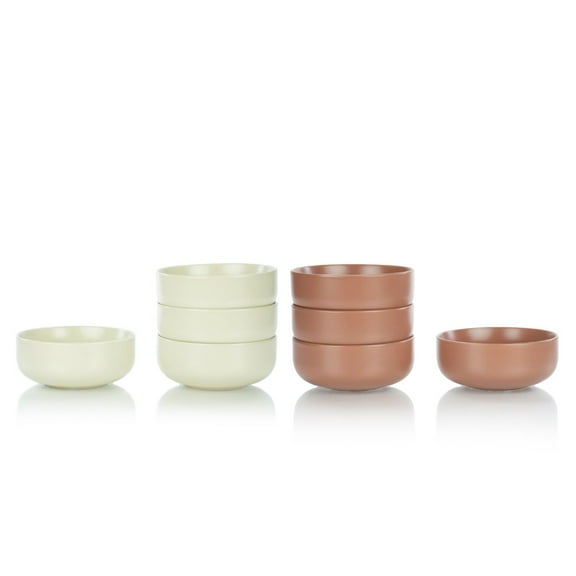 Everything Kitchens Modern Flat 8-Piece Bowl Set | Beige & Terracotta