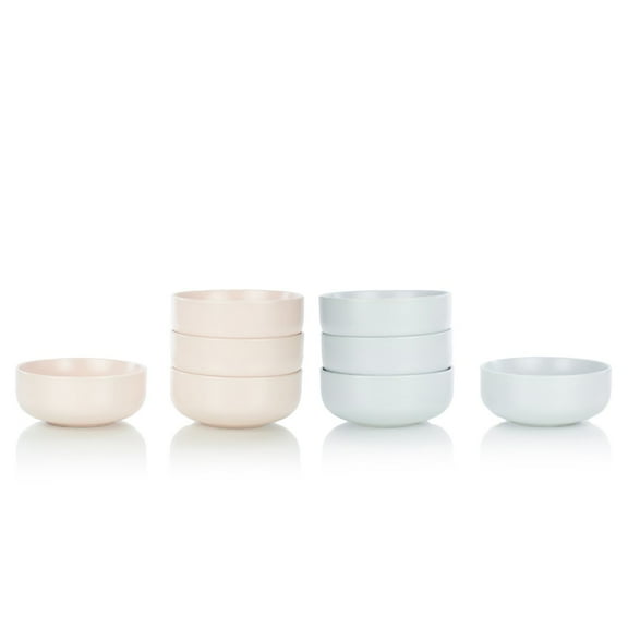 Everything Kitchens Modern Flat 8-Piece Bowl Set | Soft Pink & Stone Gray