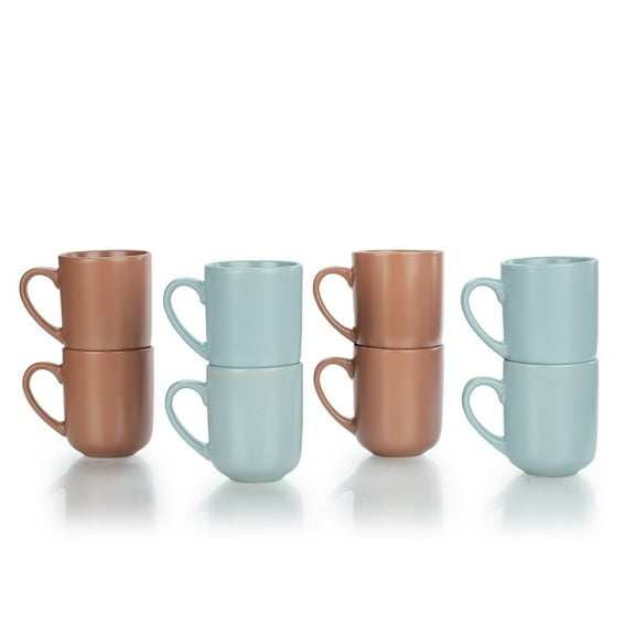 Everything Kitchens Modern Flat 8-Piece Mug Set | Dusty Blue & Terracotta