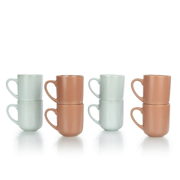Everything Kitchens Modern Flat 8-Piece Mug Set | Terracotta & Stone Gray