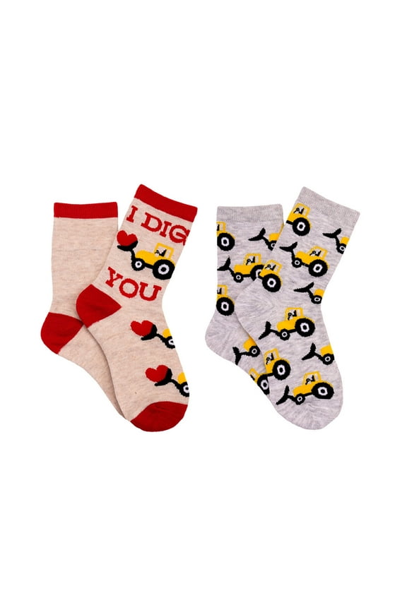 Boys Valentines I Dig You 2 Pair Crew Socks