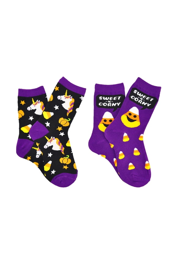 Girls Candy Corn Halloween 2 Pair Crew Socks