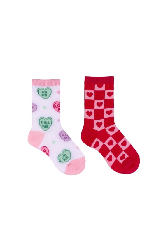 Kids Candy Hearts 2 Pair Crew Socks