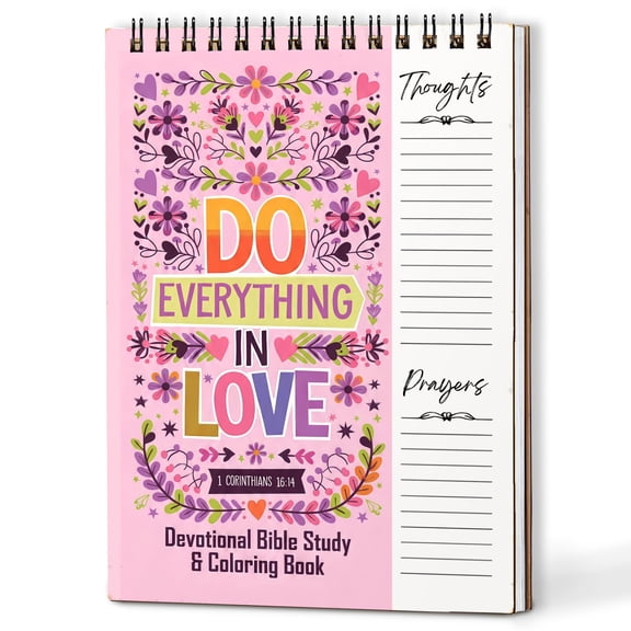 Do Everything in Love Bible Verse Coloring Book for Adults, 30 Scripture Art Pages with Reflection & Prayer Space, Spiral Bound, A4 or A5 Softcover or Wood Cover