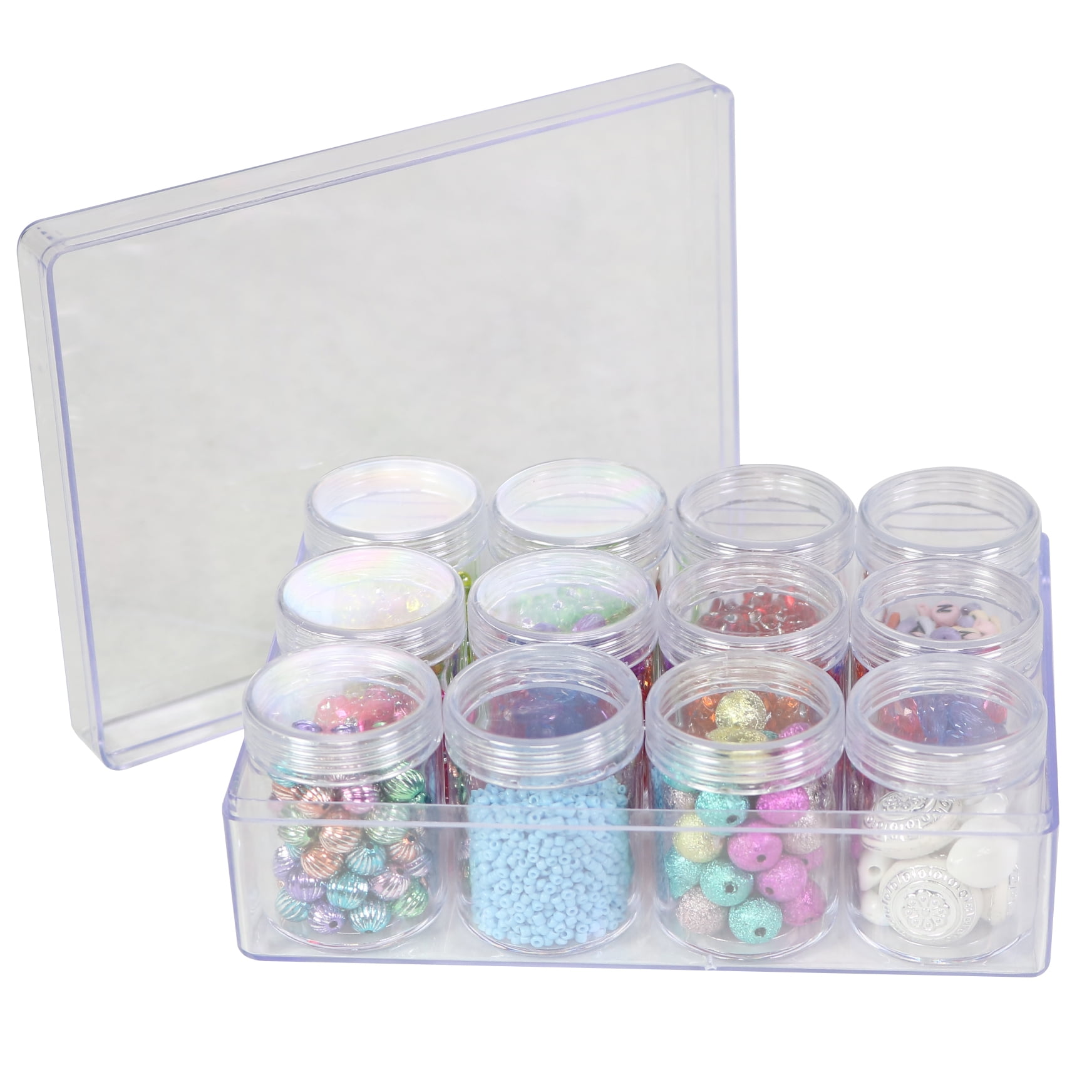 Everything Mary Large Plastic Bead Storage Organizer Box, 28 Jars