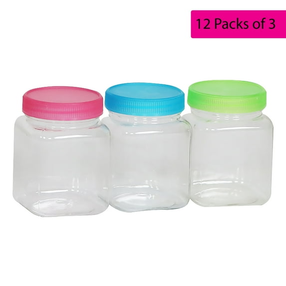 Everything Mary 3-Count Craft & Hobby Plastic Jars, 6 oz - Set of 12 Packs (3 Jars per Pack)