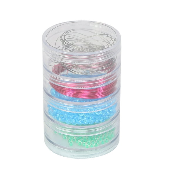 Everything Mary 4 Count Round Stackable Plastic Bead Containers, Clear, (Single)
