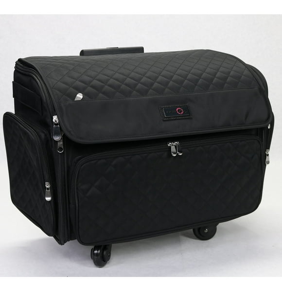 Everything Mary 4-Wheel Sewing Machine Case - Black Quilted Rolling Storage for Sewing Machines & Supplies