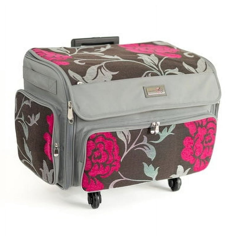 Everything Mary 4 Wheel Sewing Machine Storage Tote, Black & White Floral -  Rolling Trolley Carrying Bag for Brother, Singer, & Most Machines - Travel