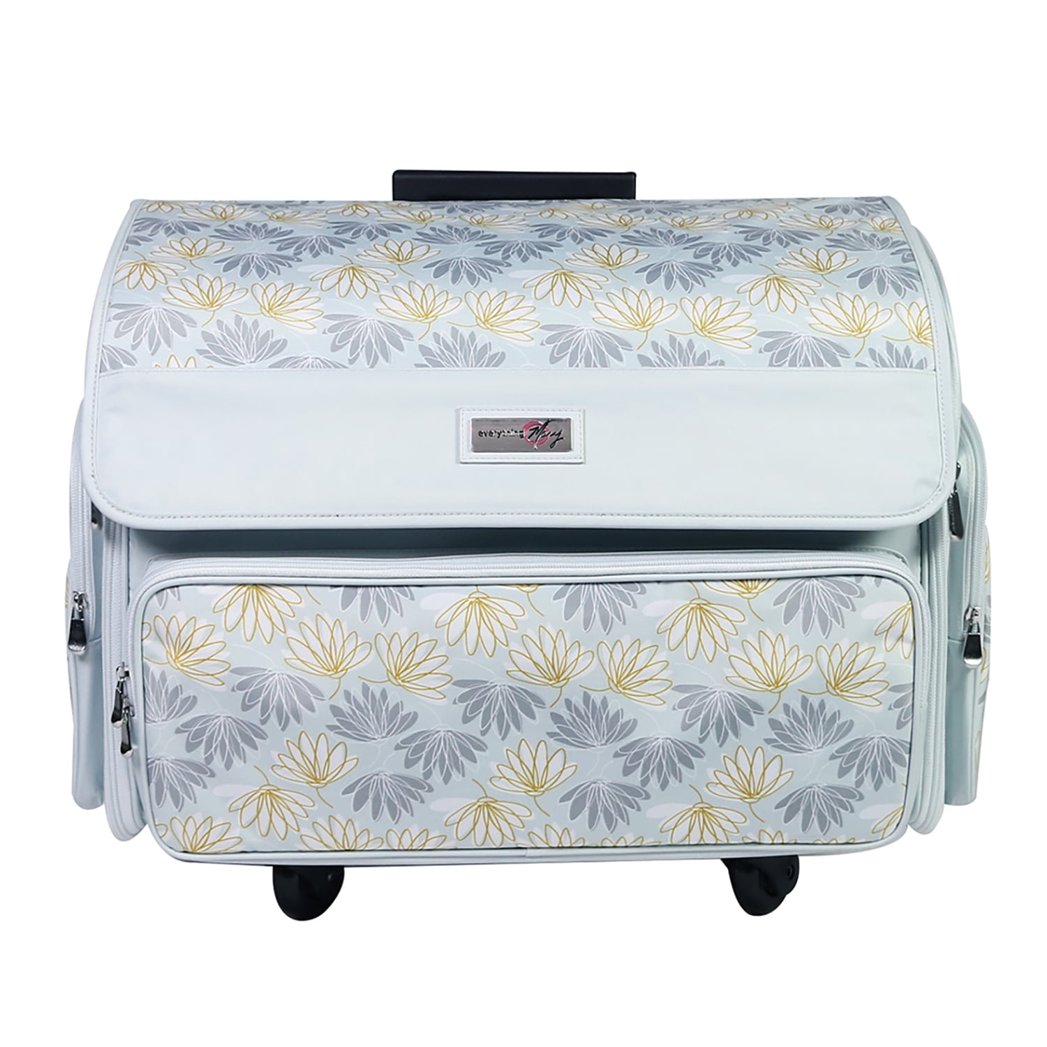 Everything Mary Collapsible Serger Machine Rolling Storage Case, Black Floral - Carrying Bag for Overlock Machines - for