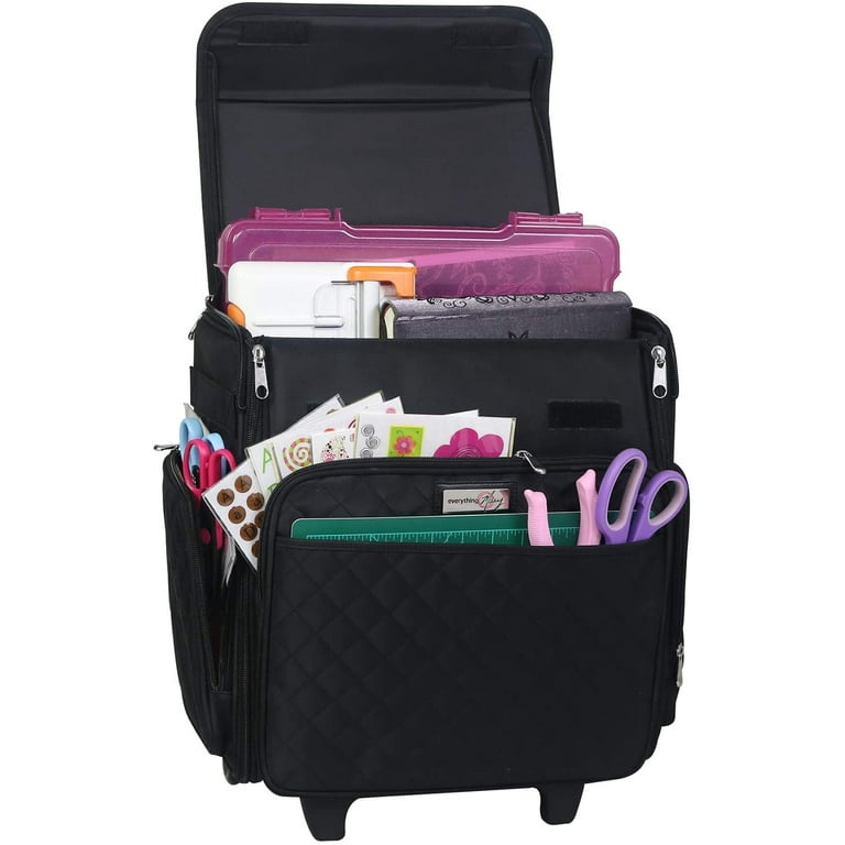 Everything Mary Collapsible Rolling Craft Bag Black Quilted