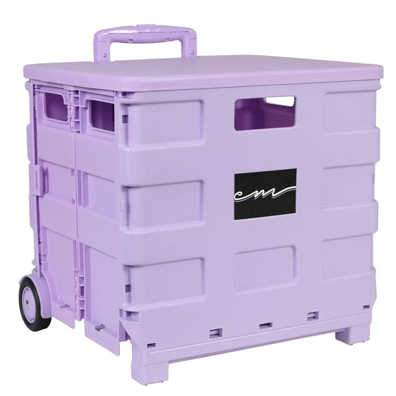 Everything Mary Collapsible Rolling Craft Cart with Lid, Purple