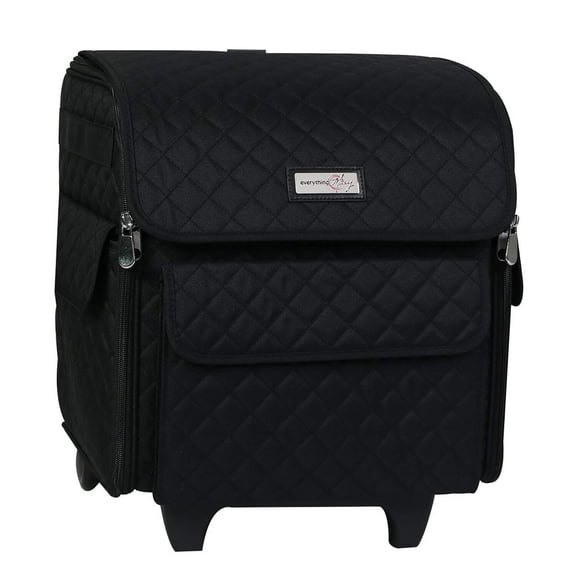Collapsible Rolling Serger Machine Case, Black Quilted