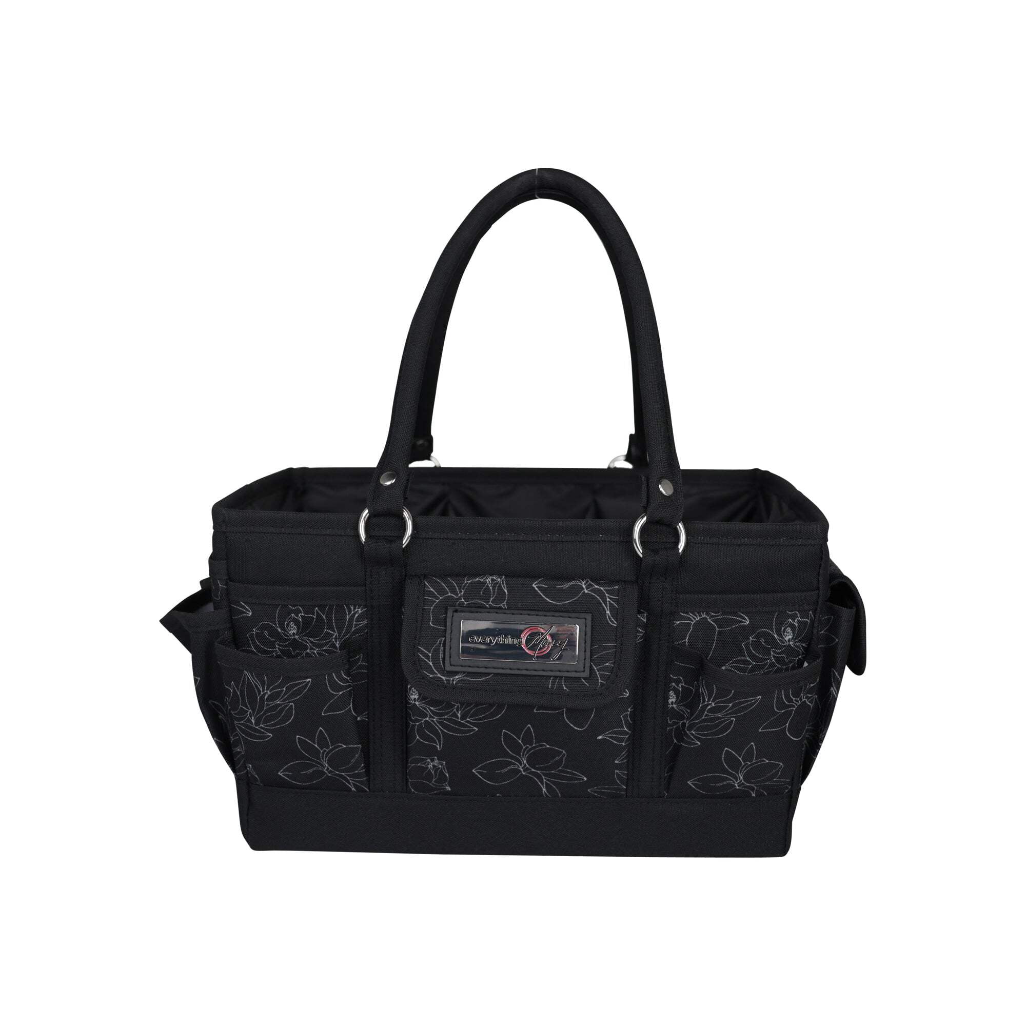 Deluxe Store  Tote Craft Organizer, Black  White Floral
