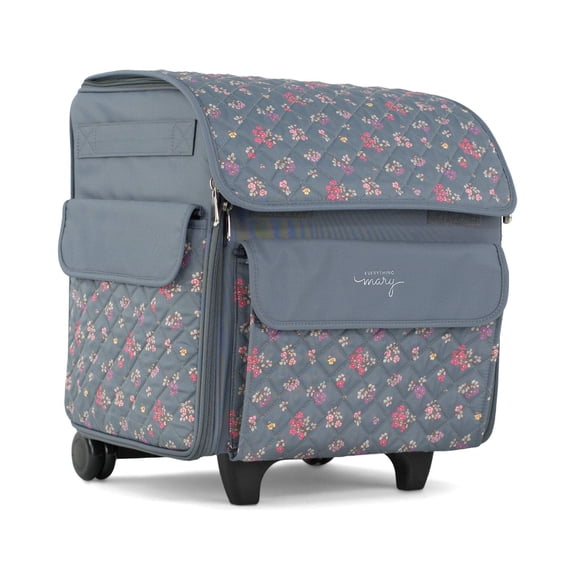 Everything Mary Rolling Serger Tote with Wheels, Sewing Machine Case, Grey Quilted Floral
