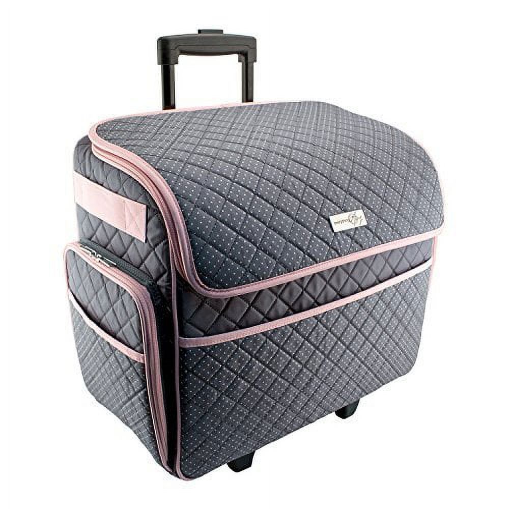Everything Mary Deluxe Quilted Pink and Grey Rolling Sewing Machine Tote