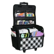 Everything Mary Rolling Sewing Machine Storage and Transport Tote, 600D Polyester Buffalo Check with Wheels