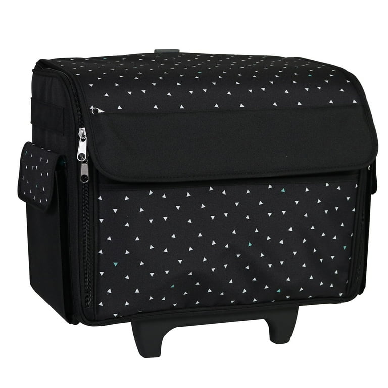 Everything Mary Rolling Sewing Machine Storage and Transport Tote Black White Triangles with Wheels