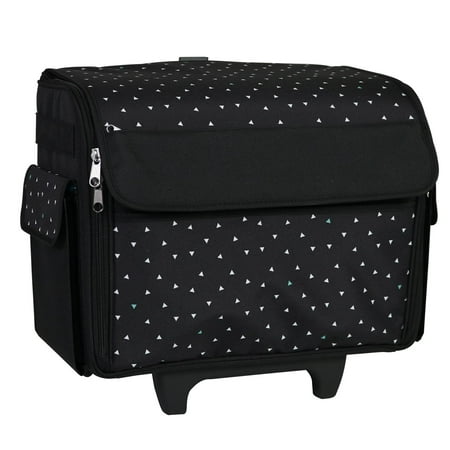 product image of Everything Mary Rolling Sewing Machine Storage and Transport Tote, Black & White Triangles with Wheels