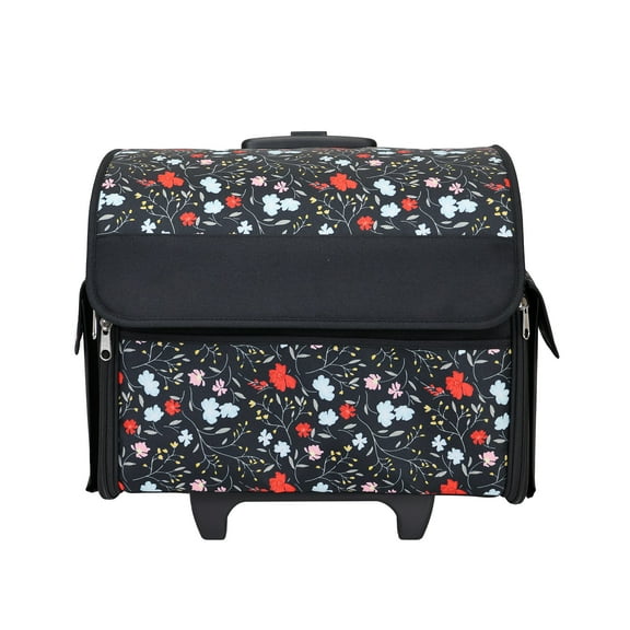 Everything Mary Rolling Sewing Machine Storage and Transport Tote, Red Floral with Wheels, Crafting Tote