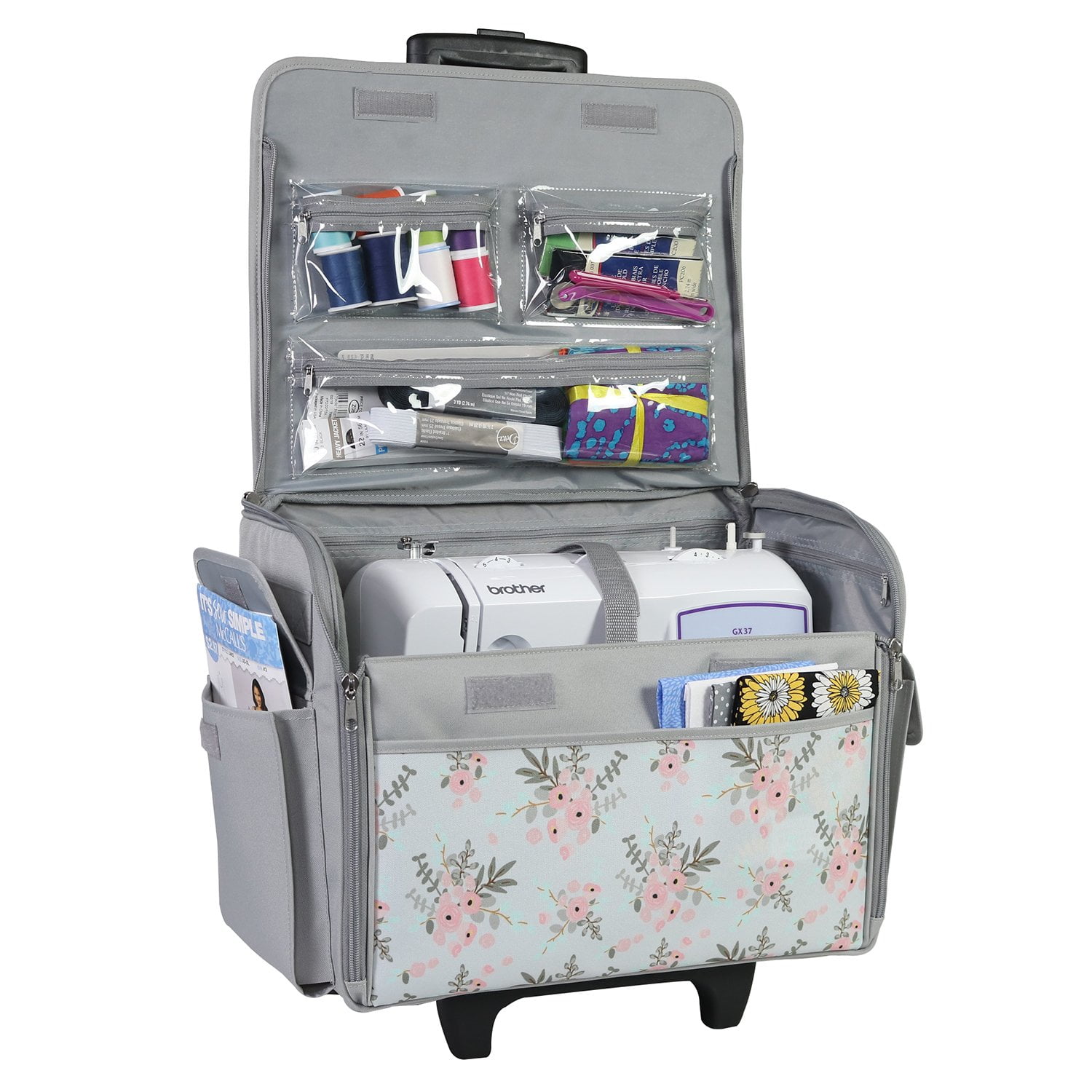 Everything Mary Rolling Sewing Machine Tote, Grey Floral