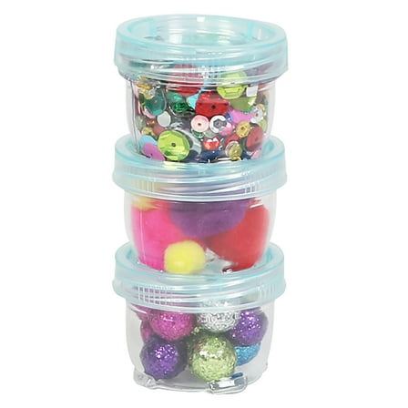 Everything Mary Round Stackable Crafting Containers, 3 Piece Plastic Clear Set