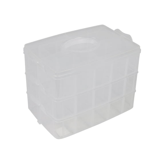 Everything Mary Stackable Storage Container, Clear - Portable Organizers with 30 Compartments - Three Tier Plastic Box with Handle