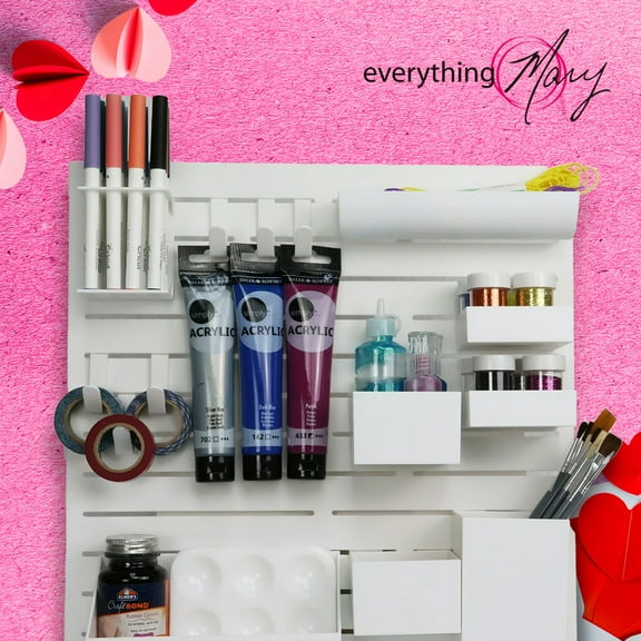 Everything Mary Multi-Functional Wall Organizer with Hooks & Trays, White