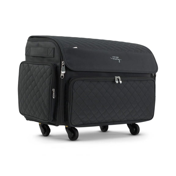 Everything Mary XL Rolling Sewing Machine Case with Wheels, Black Quilted Sewing Machine Tote for Travel, Classes & Quilting