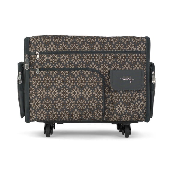 Everything Mary XL Rolling Sewing Machine Case with Wheels, Grey Geometric Sewing Machine Tote for Travel, Classes & Quilting