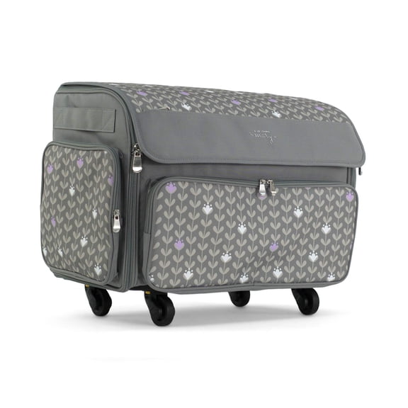 Everything Mary XL Rolling Sewing Machine Case with Wheels, Purple Floral Sewing Machine Tote for Travel, Classes & Quilting