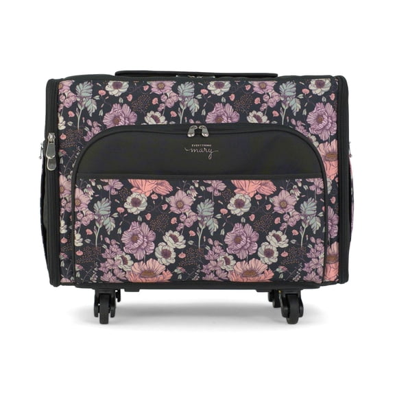 Everything Mary XL Rolling Sewing Machine Case with Wheels, Purple Flower Sewing Machine Tote for Travel, Classes & Quilting