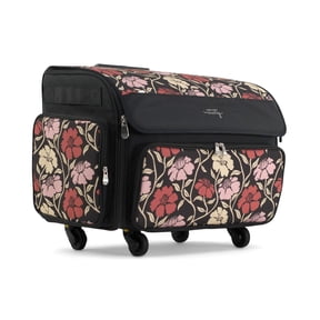 Everything Mary XL Rolling Sewing Machine Case with Wheels in Red & Tan Floral Sewing Machine Tote Bag for Travel, Classes & Quilting