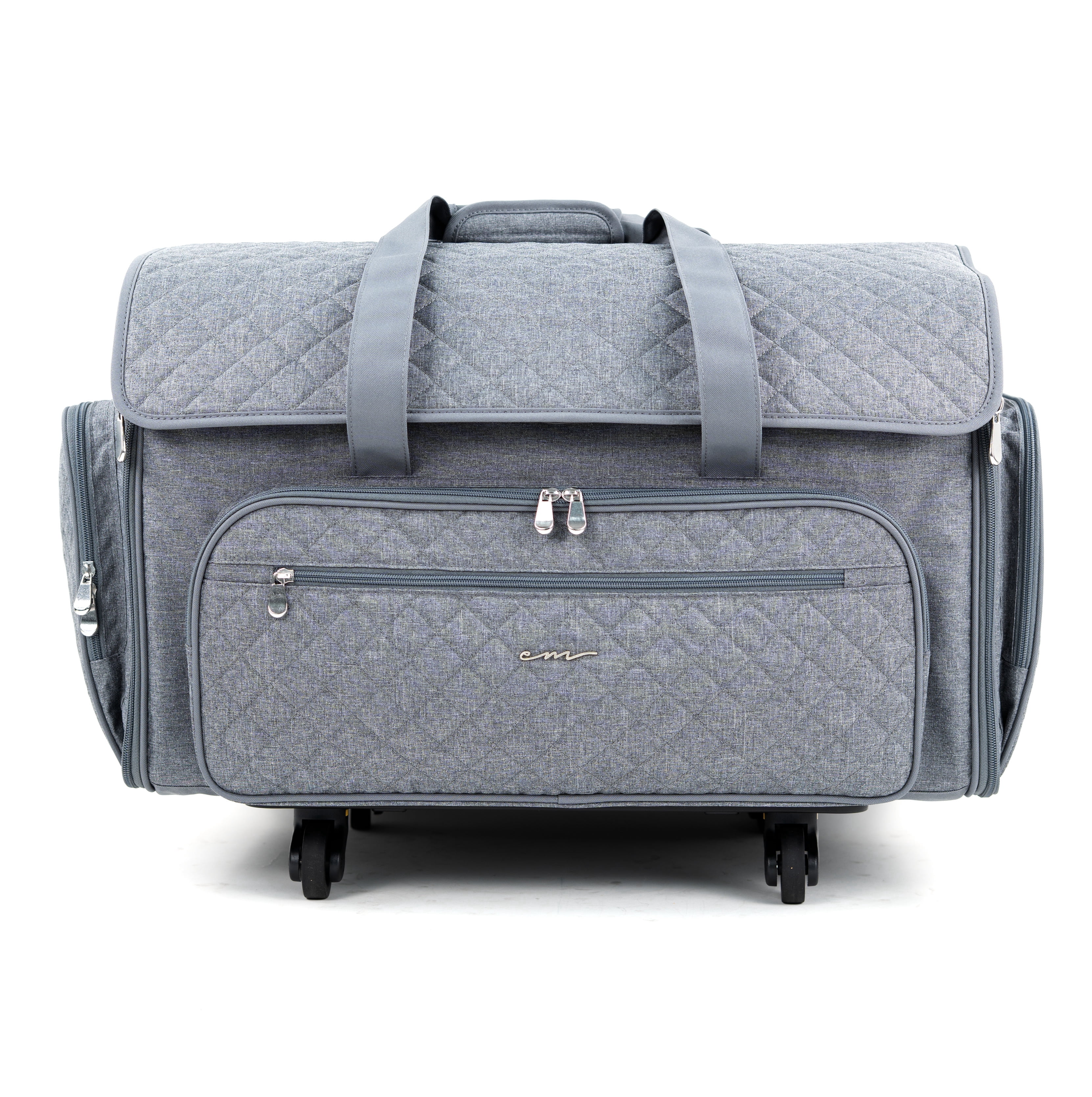 Everything Mary XXL Rolling Sewing Machine Case – Grey Quilted Craft Tote with 360° Wheels – Large Storage Organizer for Sewing & Quilting Supplies